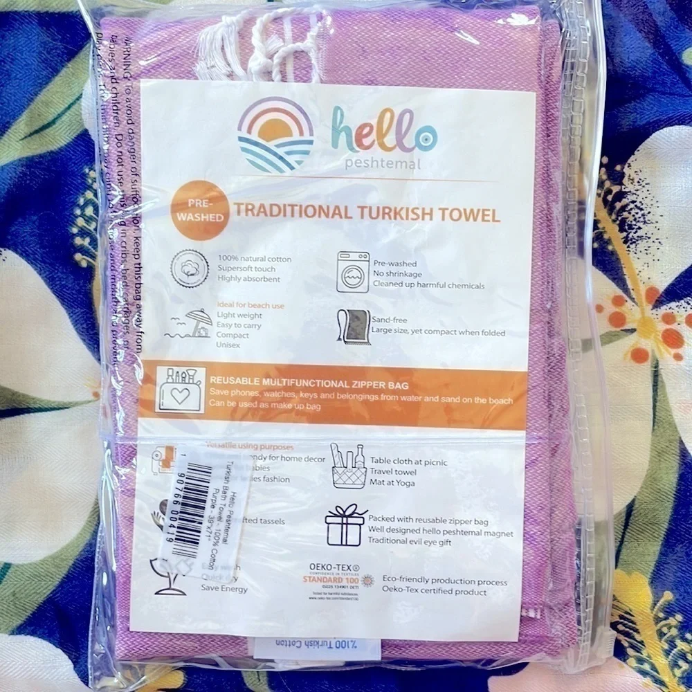 Brand New Peshtemal Turkish Beach Towel Prewashed 100% Cotton, 39”x71” Purple